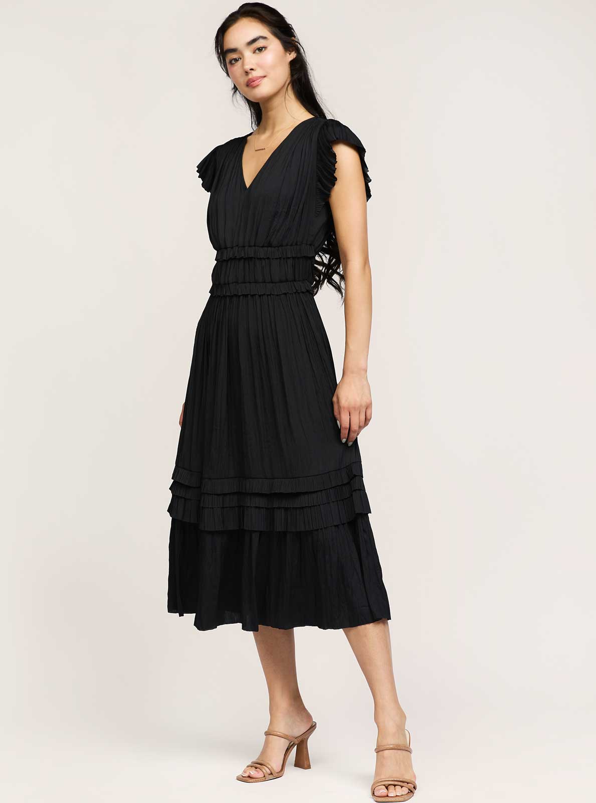 Current Air – wholesale Dress – Women's – Pleated Sleeve Ruffle Long Dress9