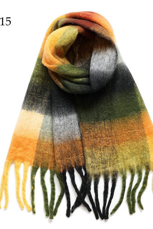 Adorro - Wholesale Scarf - Women's - Chunky Oblong Plaid Multi Color Brushed Scarf (18 colors)9
