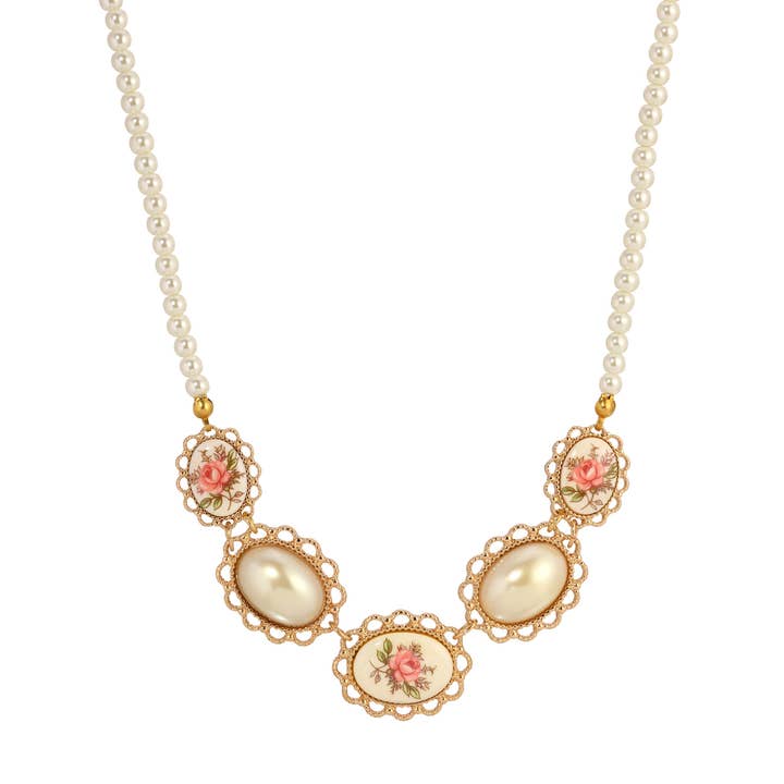 Collana con filo di perle finte e rosa del deserto 1928 Jewelry 16" + 3" di estensione per la vendita all'ingrosso da parte di 1928 Jewelry