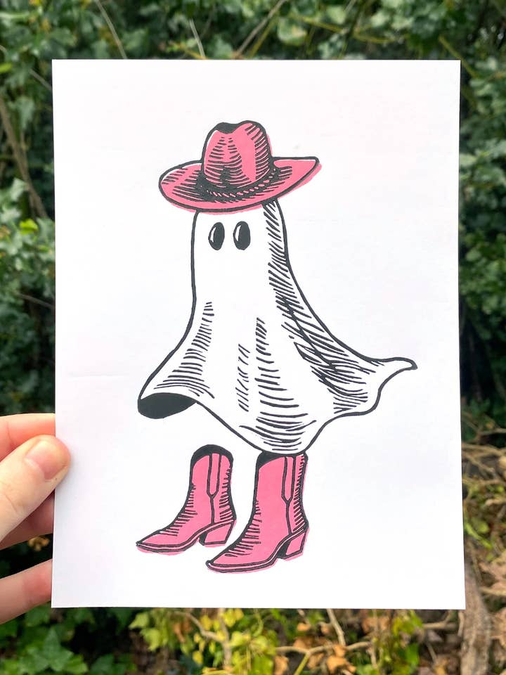 Cowboy Ghost Linocut Print for wholesale by Augury Press