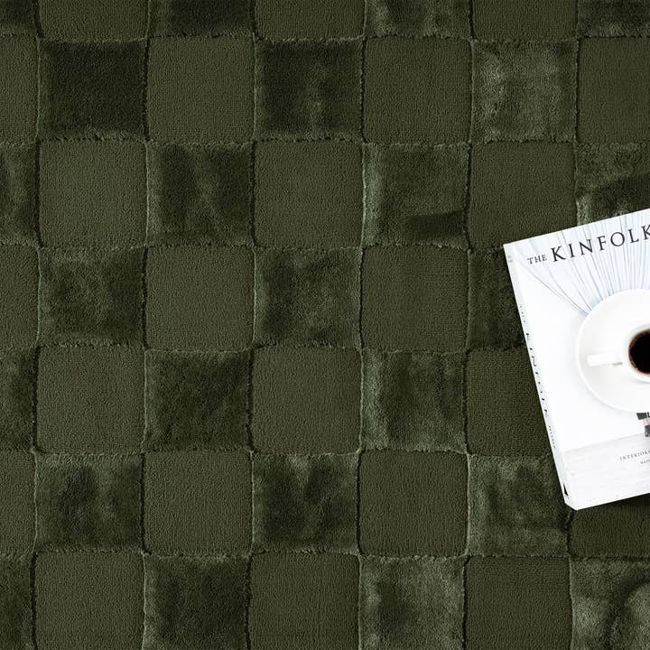 Abani Rugs - Wholesale Area Rug - Abani Plush Deco Machine Washable Forest Green Checker Rug7