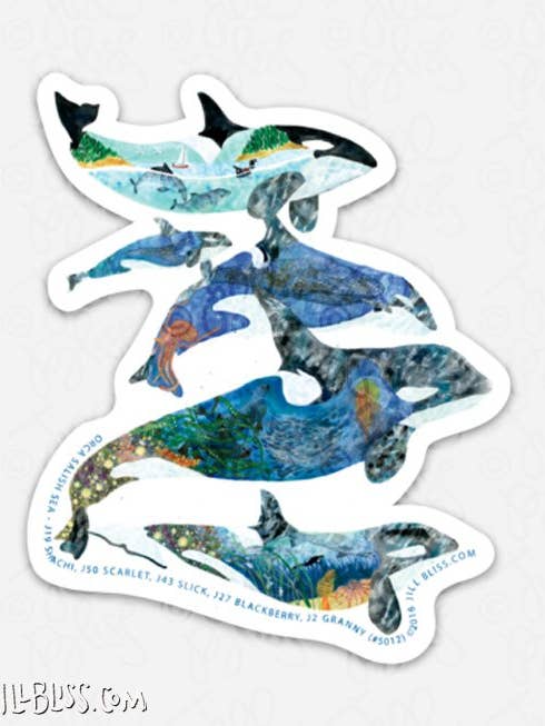 AUTOCOLLANT HABITAT ORCA SALISH SEA pour la vente par Jill Bliss Artwork