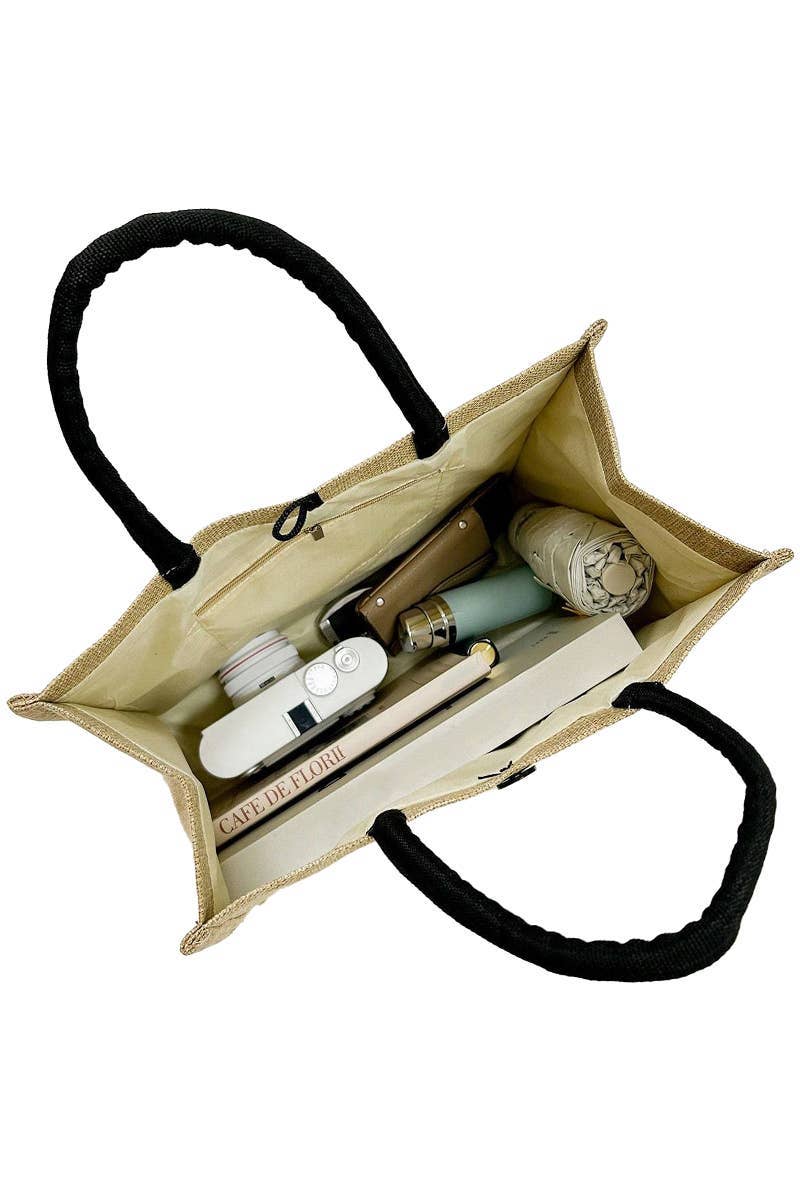 ASSORTED Beach Vibe Burlap Box Tote Beach Bag for wholesale on Faire5