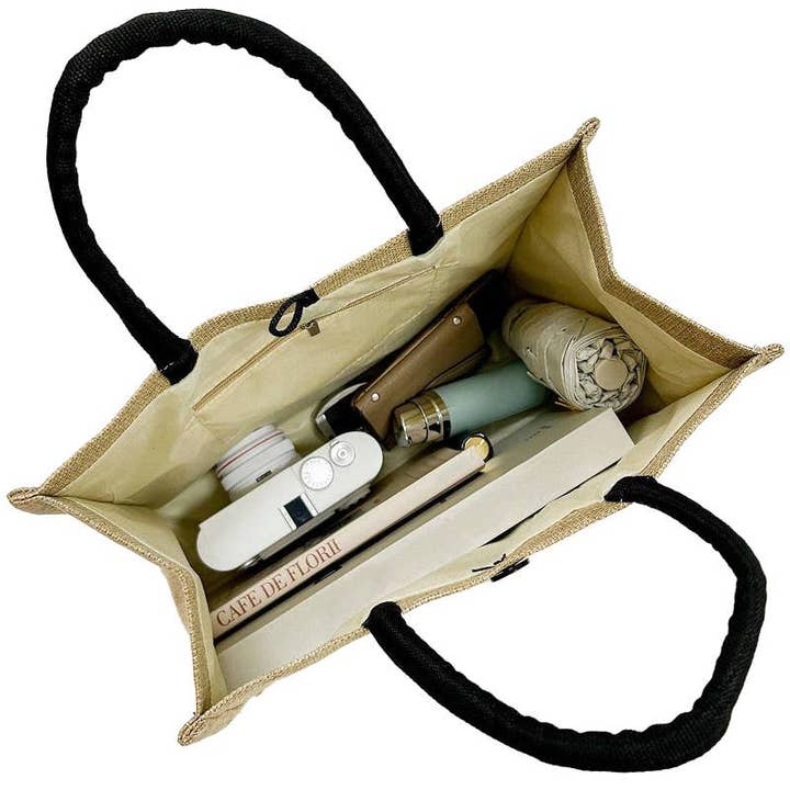 ASSORTED Beach Vibe Burlap Box Tote Beach Bag for wholesale on Faire5