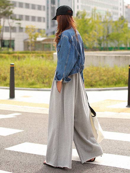 FurDecoration - Wholesale Pants - Women's - Loose Urban Gray Wide Leg Elastic Waist Pants8