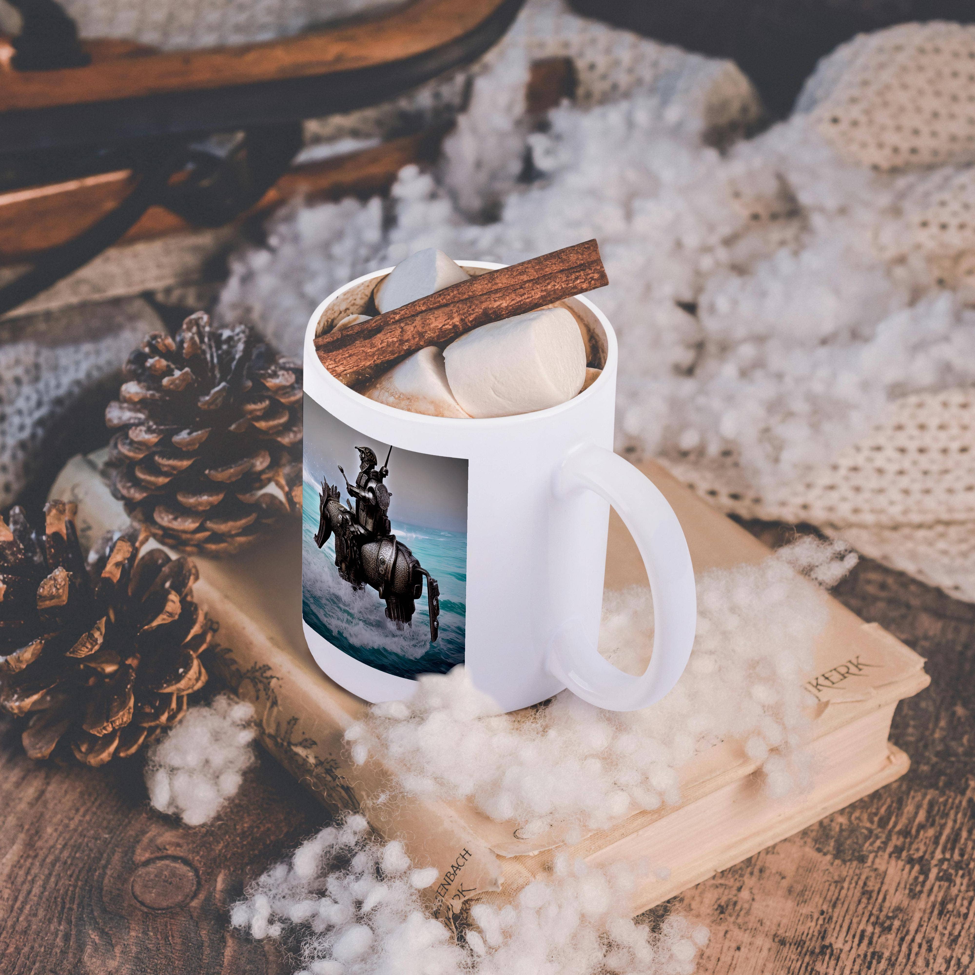 3dRose - Wholesale Coffee Mug - 3dRose, Funny Knight - Fantastic knight in armor on a horse in the ocean gift, Mug11