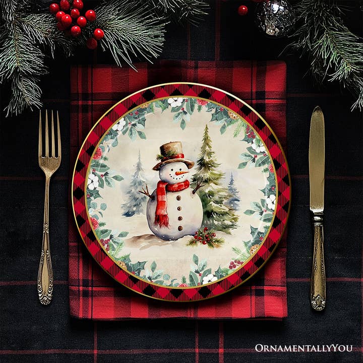 OrnamentallyYou - Wholesale Dinnerware Set - Holiday Cheer Set of 4 Plates with Real Gold Plaid Trim3