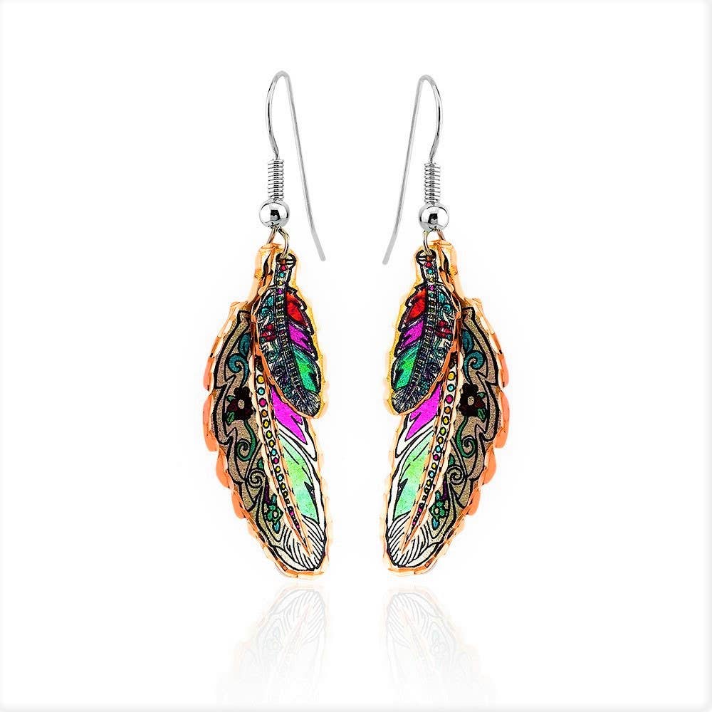 COPPER ARTS INC. - Wholesale Dangle Earrings - CA YM 01 Double Feather Copper Earrings YM-011