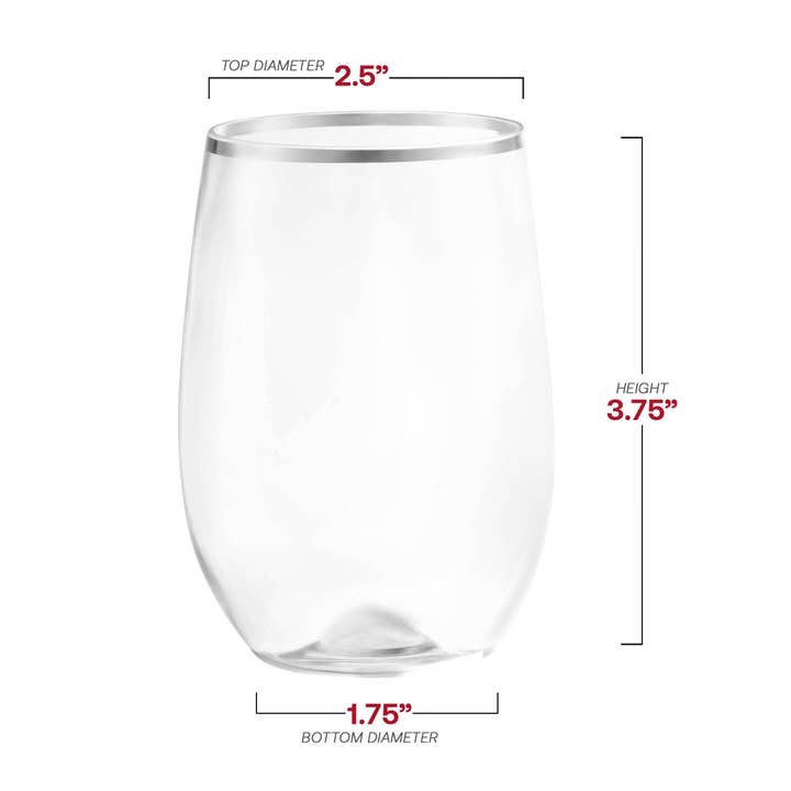 Smarty had a Party - Wholesale Wine Glass - 12 oz Clear w/ Silver Stemless Plastic Wine Glasses - 16 pcs3