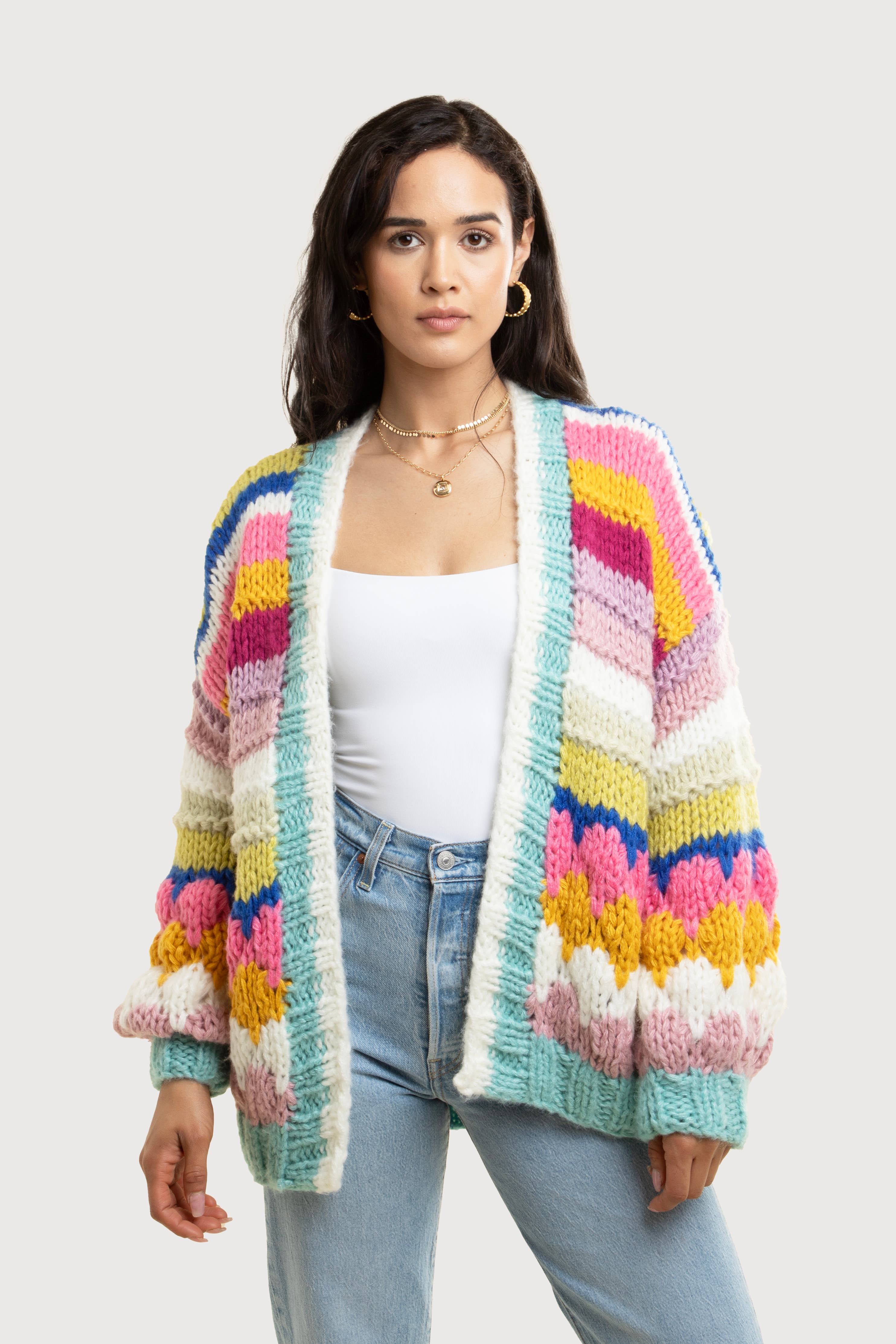 SAACHI - Wholesale Cardigan - Women's - Knitted Rainbow Bubble Stitch Cardigan1