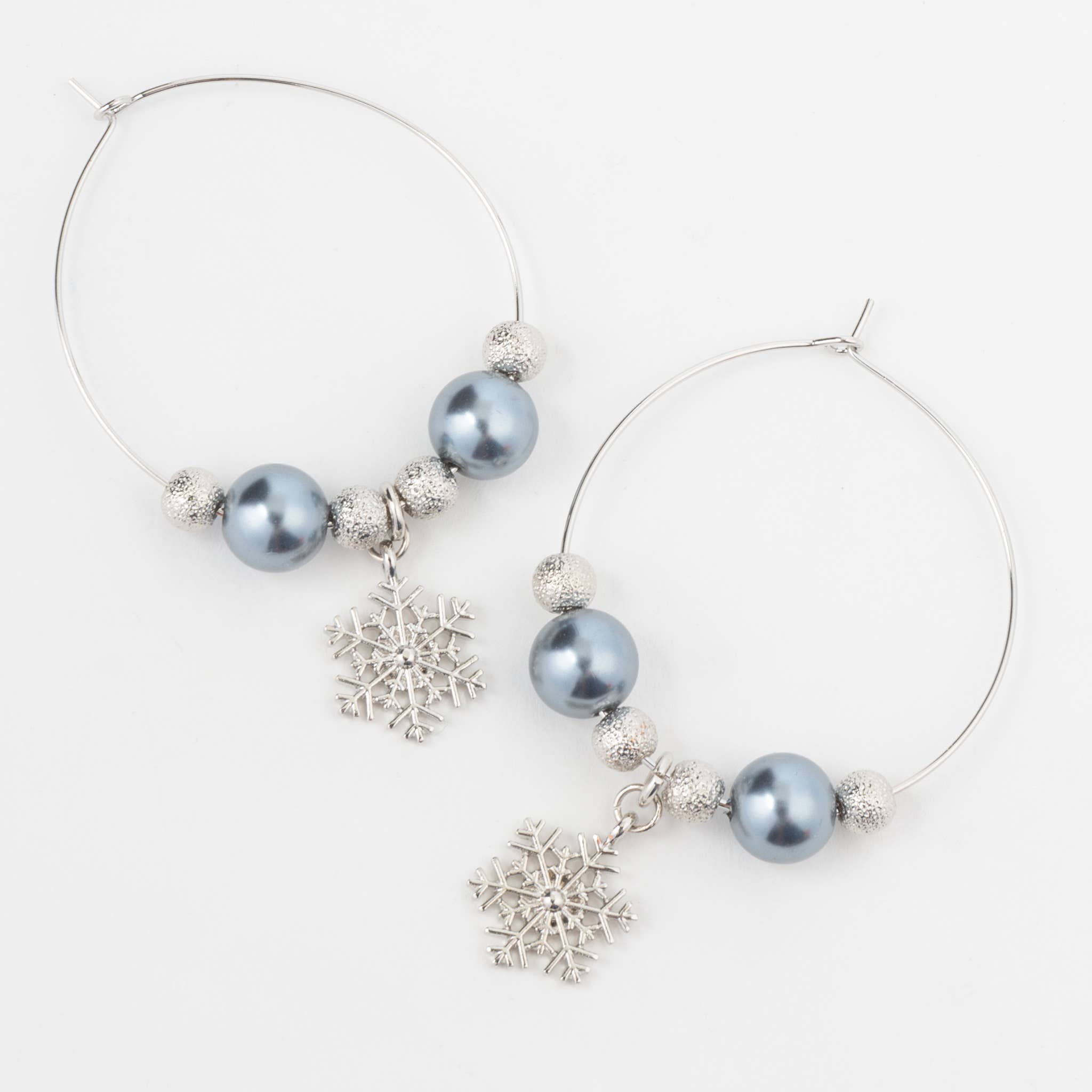 Howard's - Wholesale Hoop Earrings - Holiday Silver Christmas Snowflake Charm Bead Hoop Earrings0