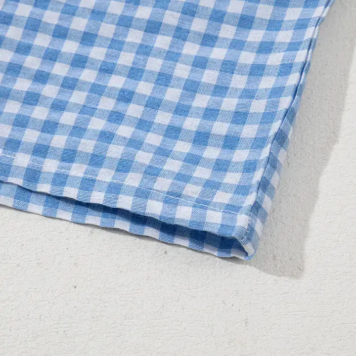 safistyle - Wholesale Shorts - Women's - Blue Gingham Printed High Waist Shorts2