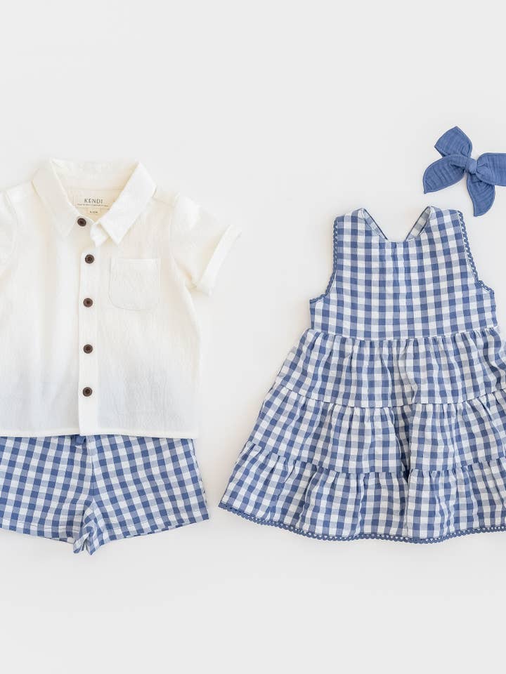 Colored Organics - Wholesale Dress - Kids - Organic Zoey Seersucker Tiered Dress - Marino Gingham