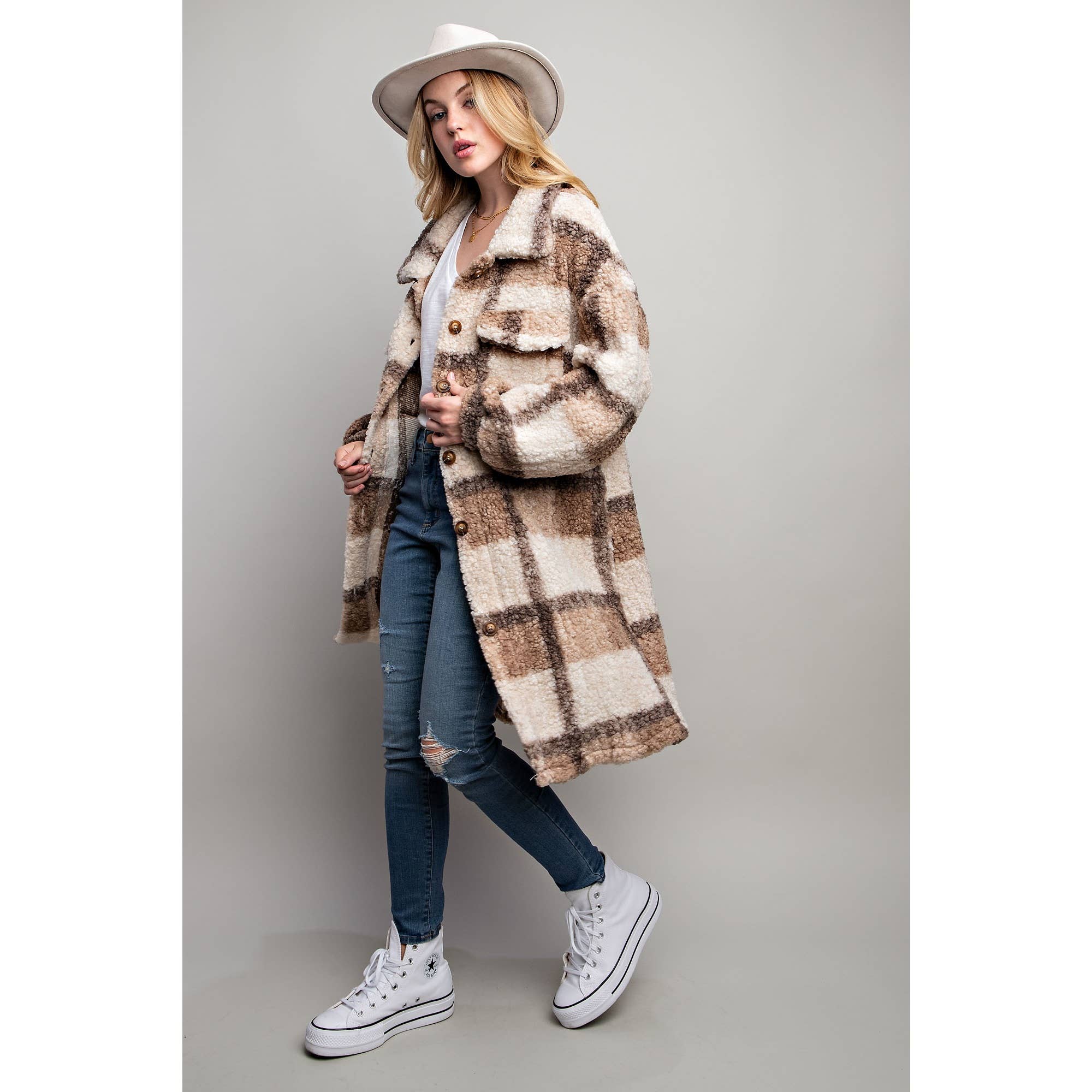 Sweet Generis – Engroshandel Jakke - Dame – PLAID TEDDY OVERSIZE JAKKE34