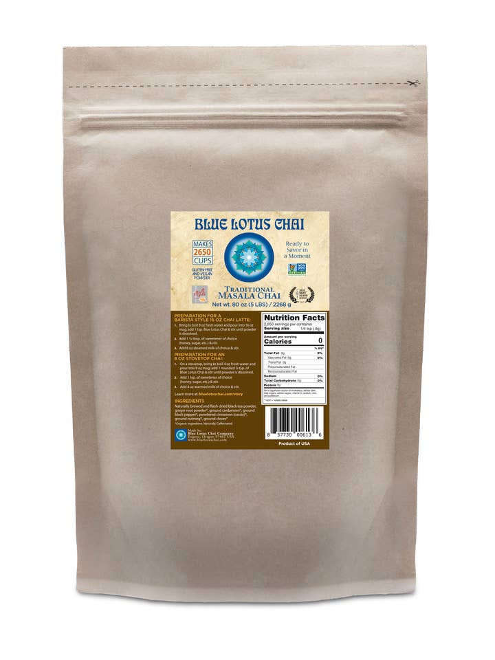 Traditional Masala Chai - Five Pound Bag (2,650 cups) for wholesale by Blue Lotus Chai Company