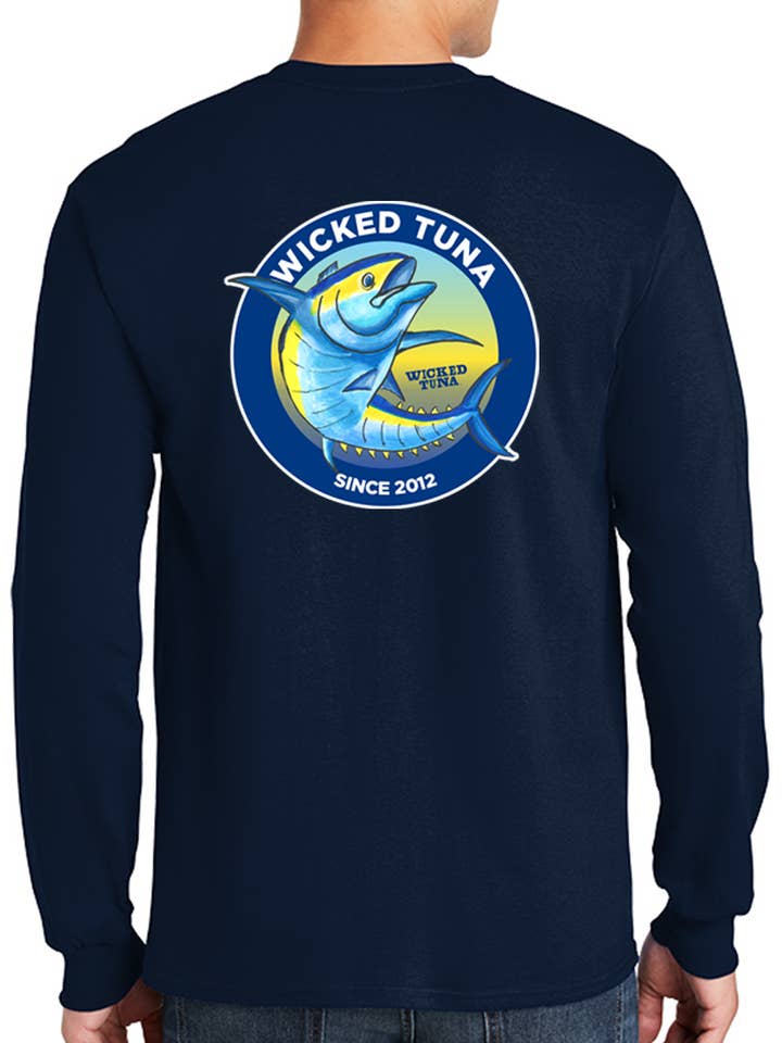 Camiseta de manga larga de Wicked Tuna, diseño de insignia de atún para venta al por mayor de Wicked Tuna