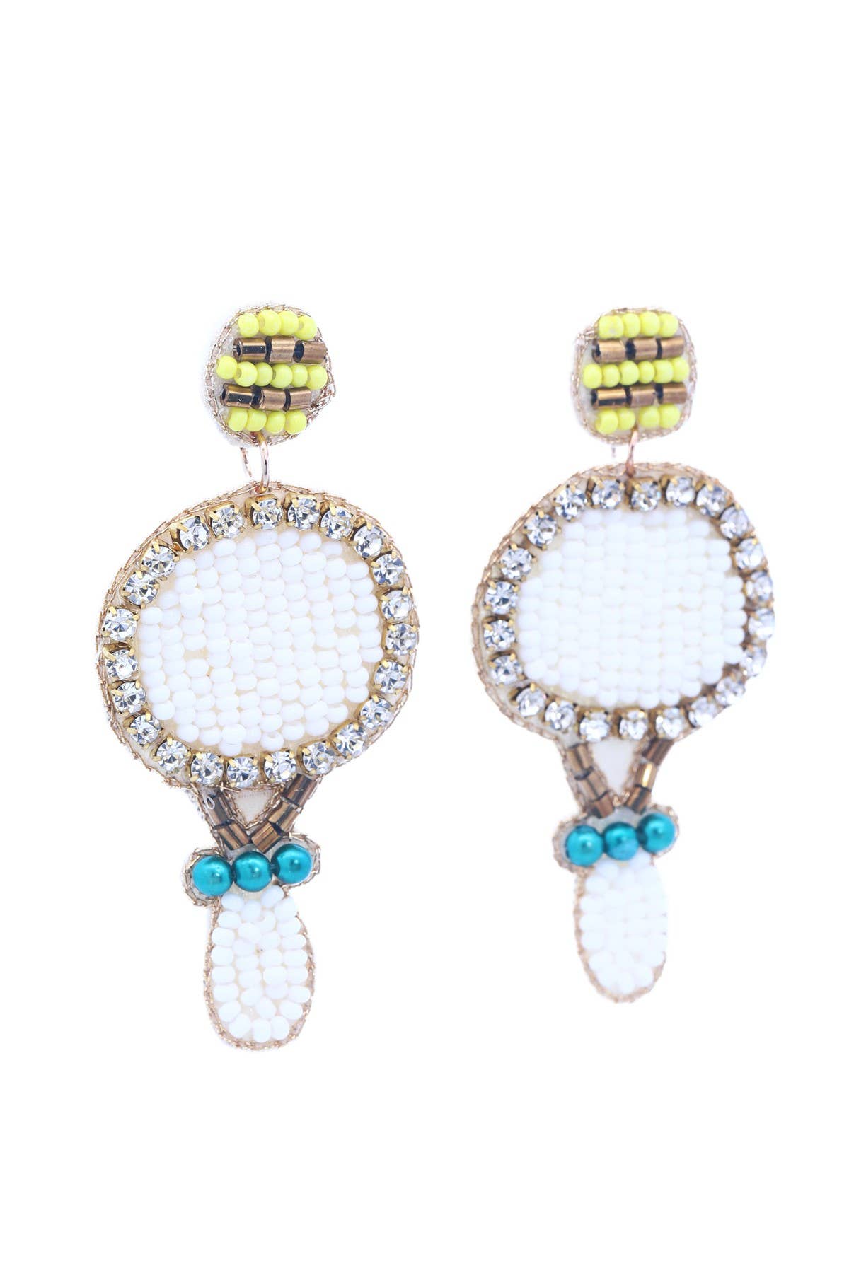 WHITE GDWHT  Sports Tennis Racket Bead Drop Earrings for wholesale on Faire2