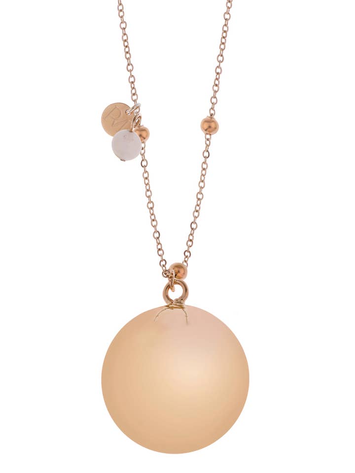 ID-529 Bola graviditetshalsband med rosa rosakvarts och ståldetaljer för wholesale av Proud MaMa