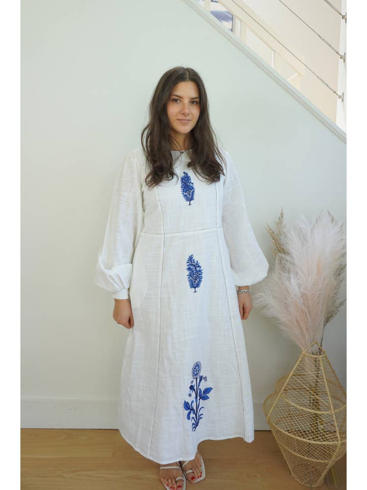 NIBI MTK - Wholesale Dress - Women's - Milo Dress in White/Blue Emb2