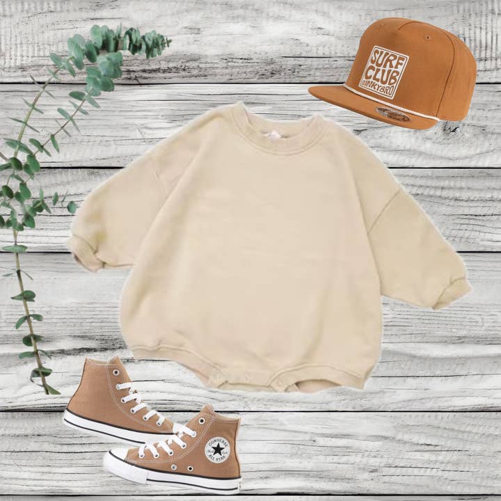 Sand Unisex Summer Bubble Romper for wholesale by Rufflеѕ & Bоwtіеѕ - Affordable Boys & Girls Clothing