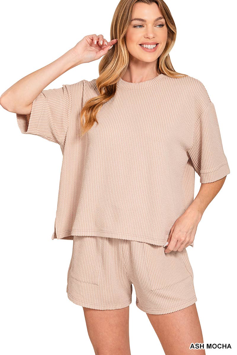 42POPS – Engroshandel Loungesæt - Dame – .Corded Rib T-shirt & Shorts 2-delt Sæt58