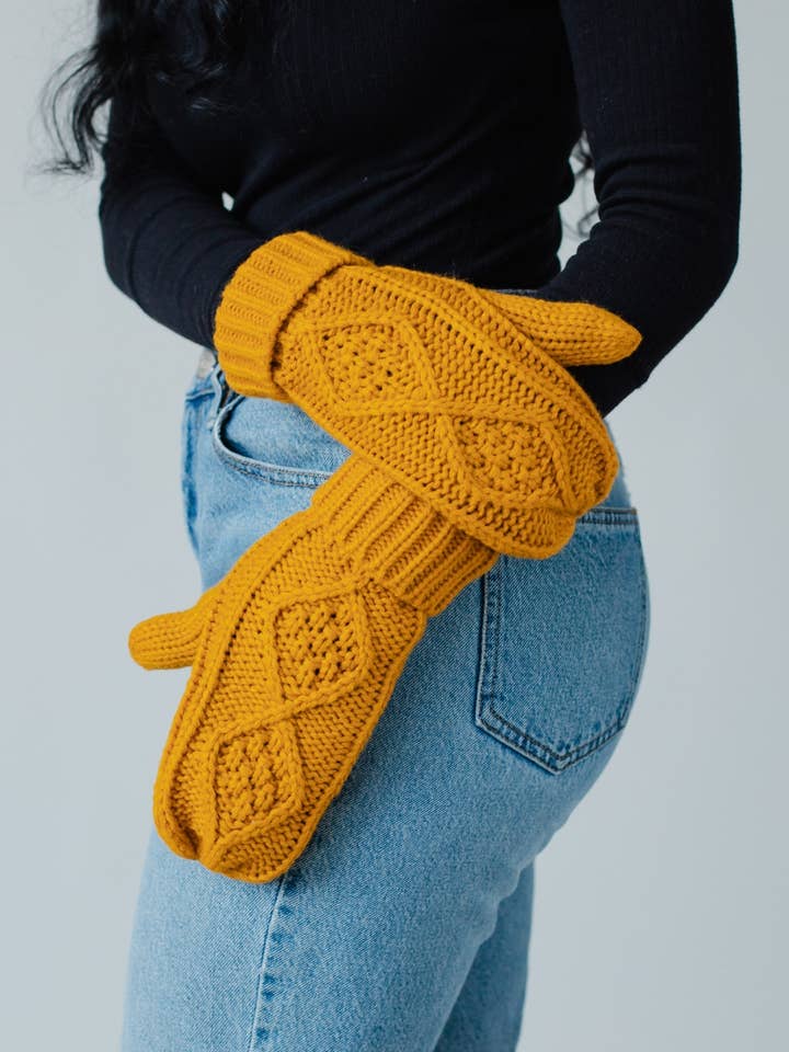 Mustard Cable Knit Mittens for wholesale by Panache Apparel Co.
