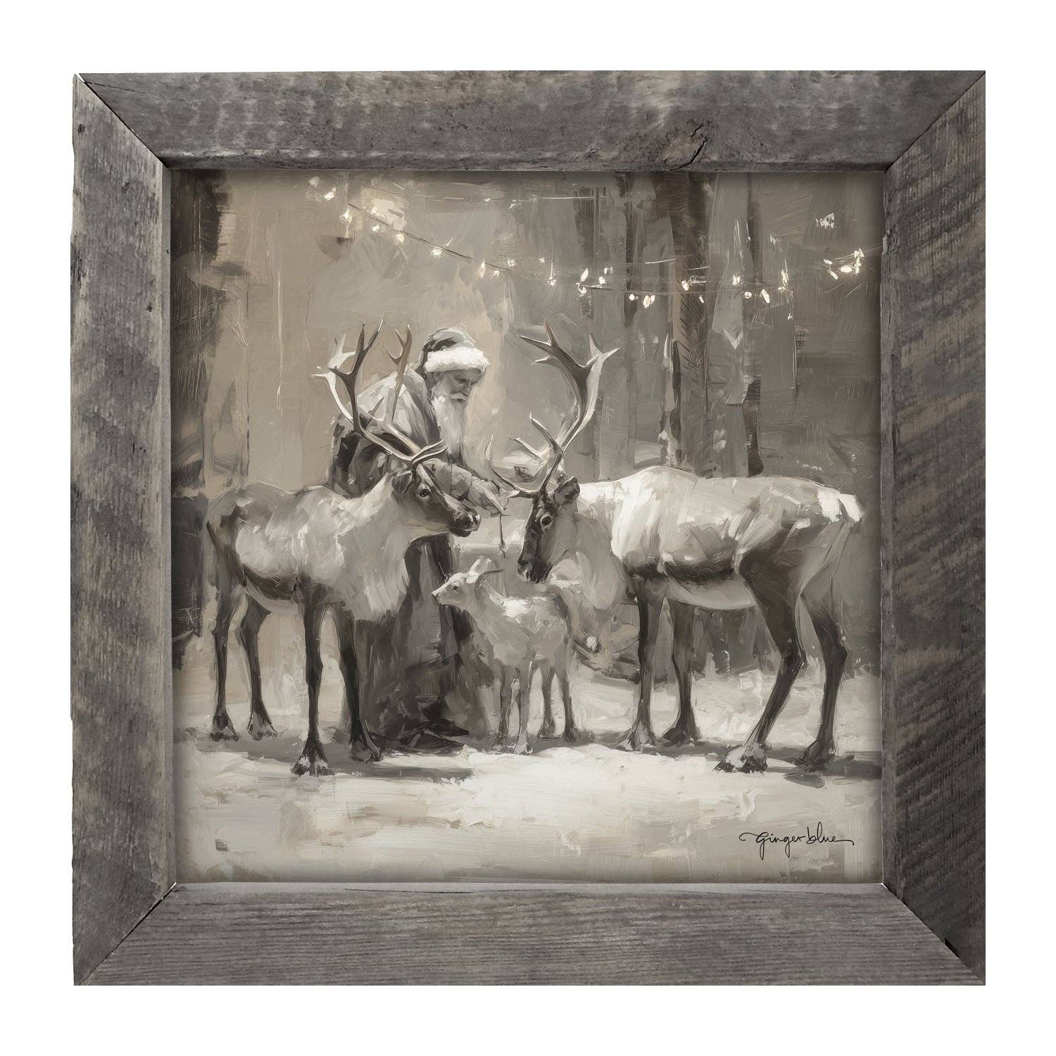 ginger blue - Vente Art mural pour les fêtes - Père Noël et rennes sous les lumières de Noël1