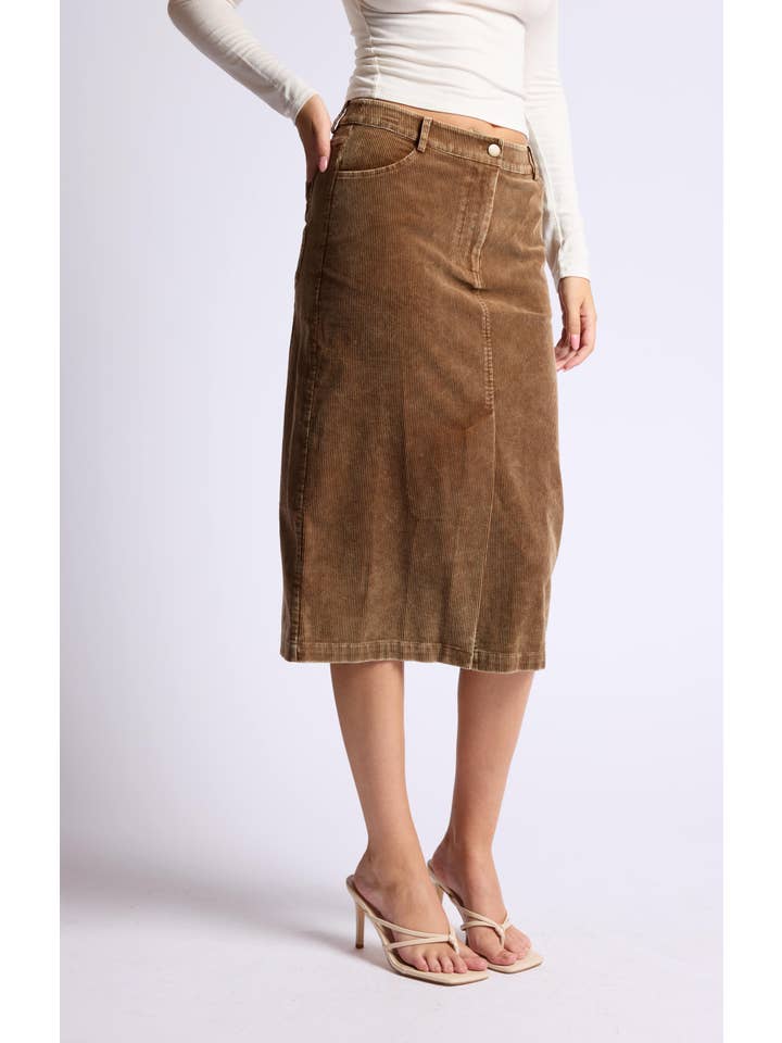 Sage The Label - Wholesale Skirt - Women's - Kahlo Washed Cord Midi Skirt: BROWN18