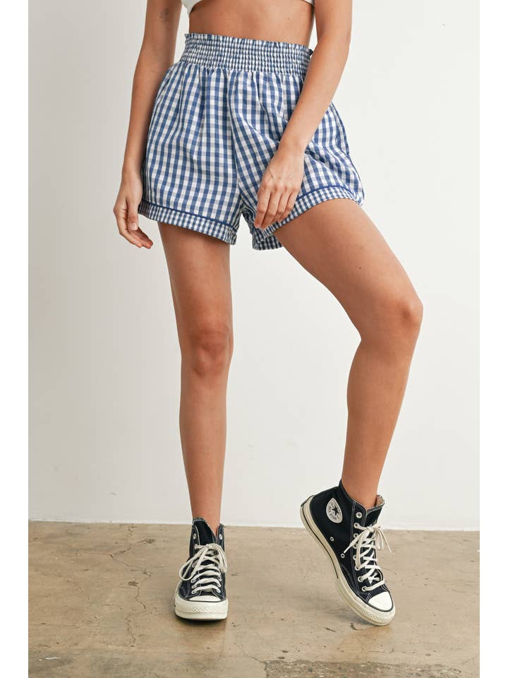 BUTTERMELON - Wholesale Shorts - Women's - Garterized Gingham Shorts - BMP7658