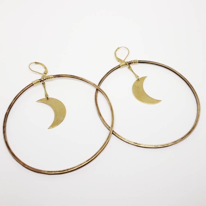 Moon Hoops for wholesale by Daisy Metalworks