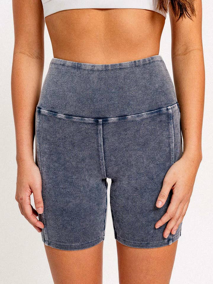 Tasha Apparel Wholesale - Wholesale Athletic Shorts - Women's - Mineral Wash Ribbed Tummy Control Biker Shorts20