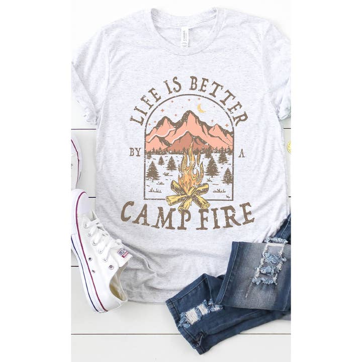 Kissed Apparel - Wholesale Screen Printed T-Shirt - Women's - Life is Better By A Campfire Graphic Tee
