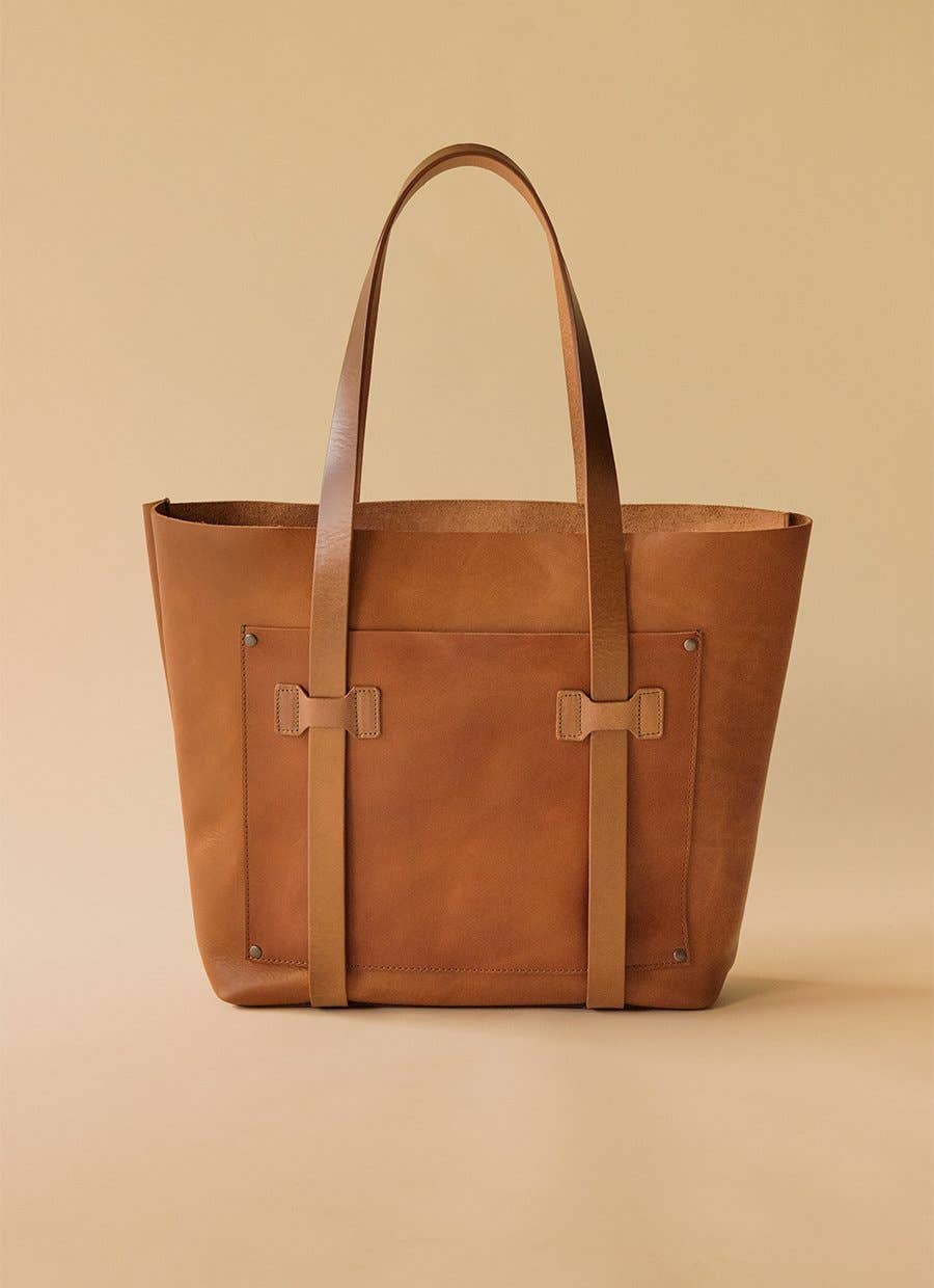 Tan Large Leather Unisex Tote Bag  for wholesale on Faire6