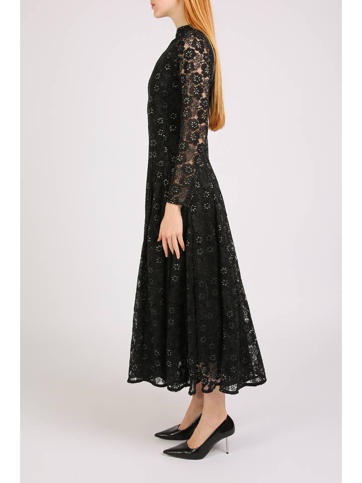 Black Hollow Out Floral Lace Mesh A-Line Maxi Dress PC3859 for wholesale on Faire