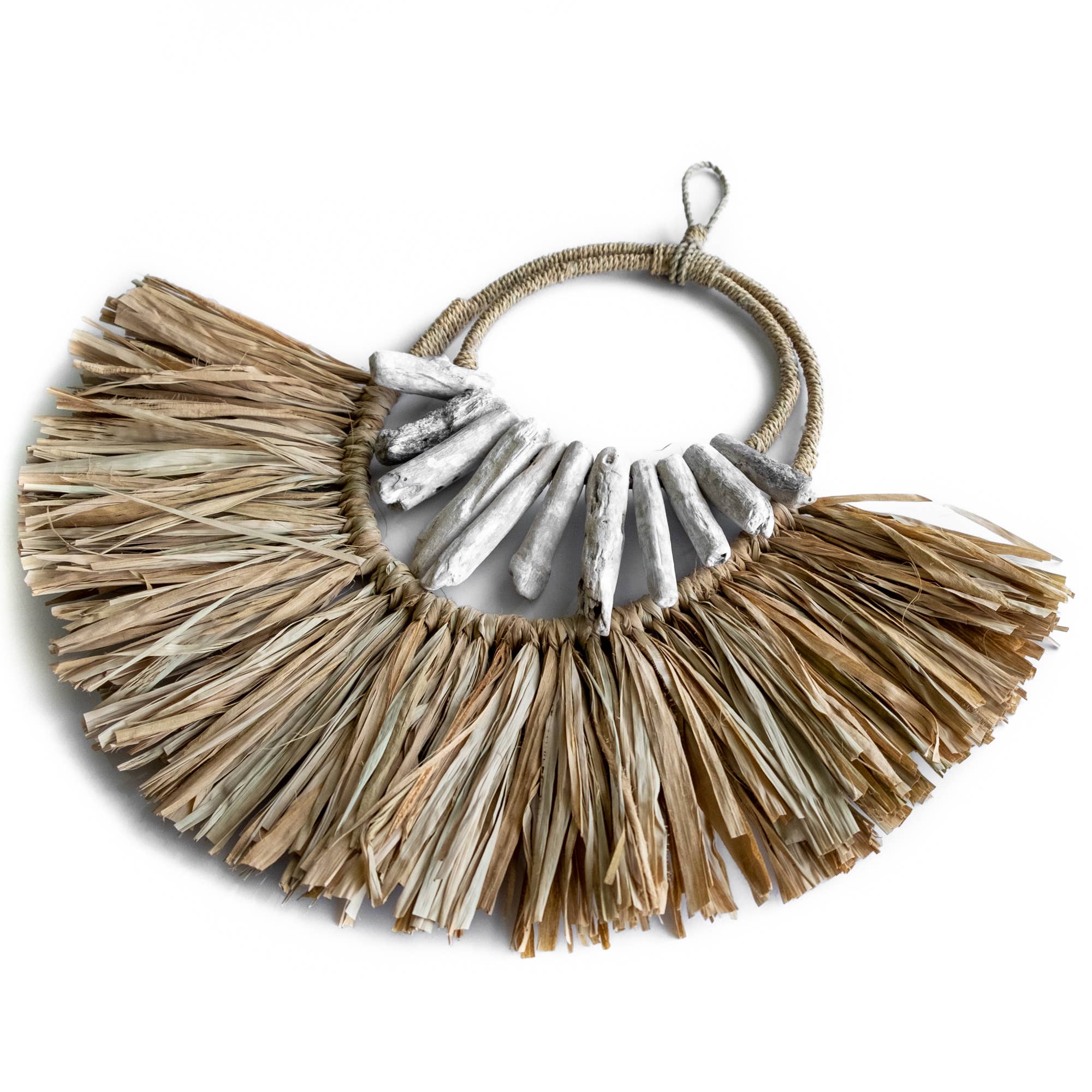 Bali Harvest - Wholesale Wall Accent - Seagrass Raffia Wall Hanging Decor - Half Moon Driftwood1