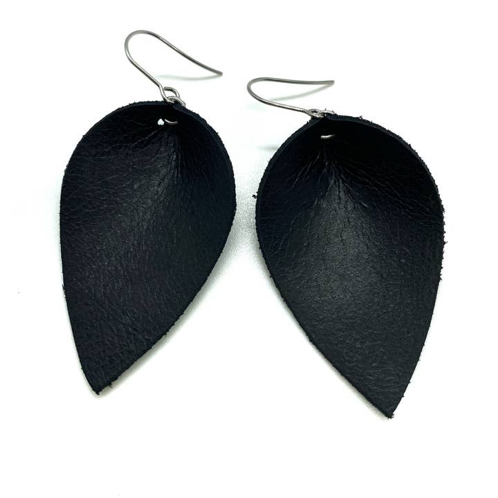 Rustic Black Leather Pinch Petal for wholesale by The Pink Antler Accessory Co.