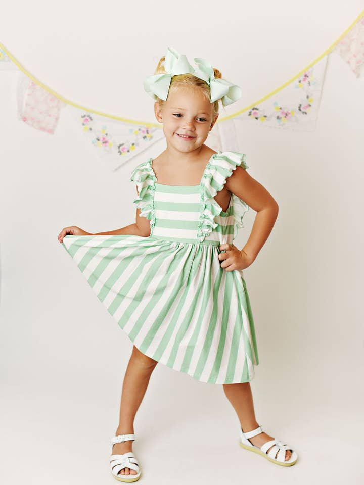 JURK VOOR MEISJES, GESTREEPTE BELLA TWIRL-JURK voor wholesale door Serendipity Clothing Co