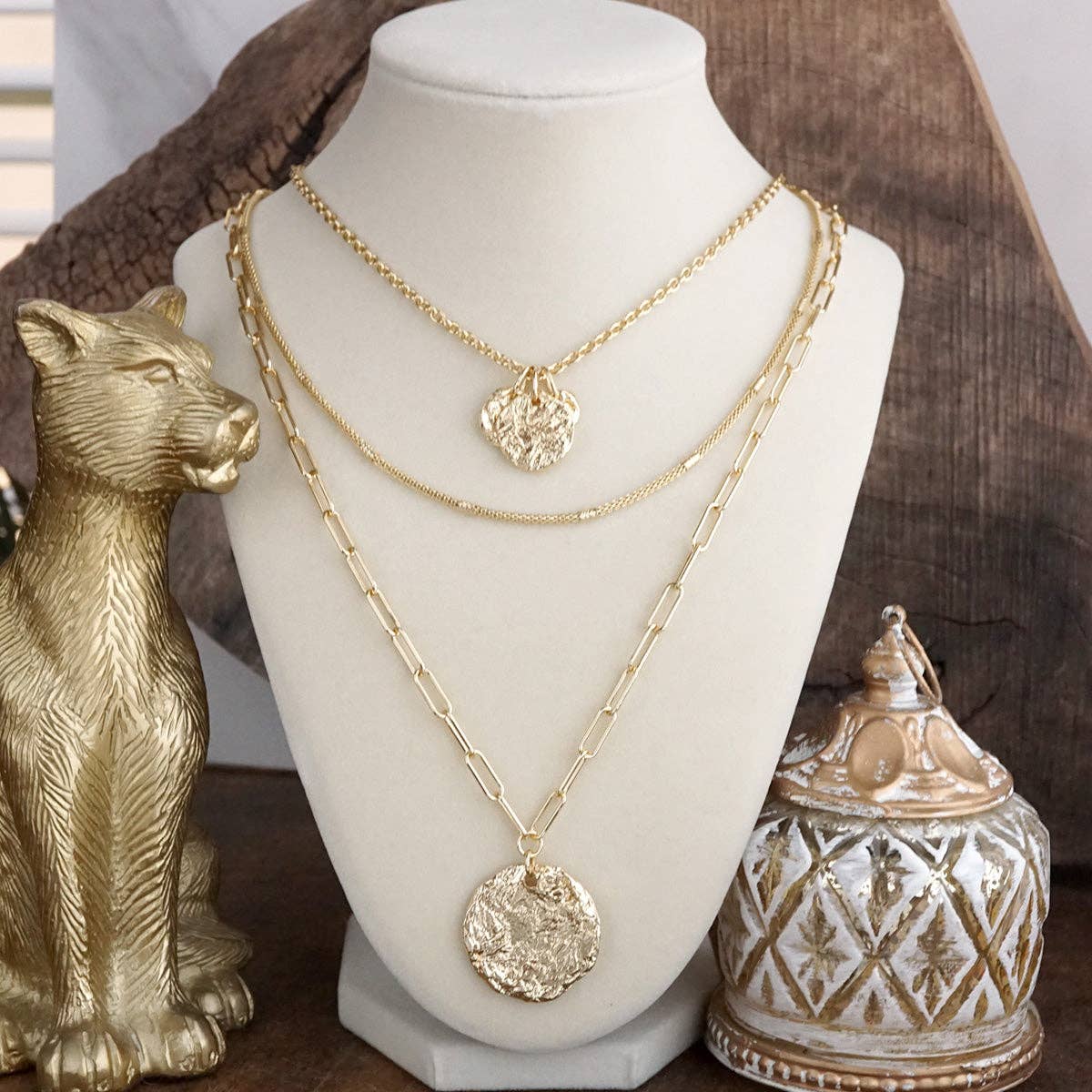 PennyLine inc - Wholesale Pendant/Charm Necklace - Treasure Trio – 3-in-1 Layered Hammered Coins Necklace6