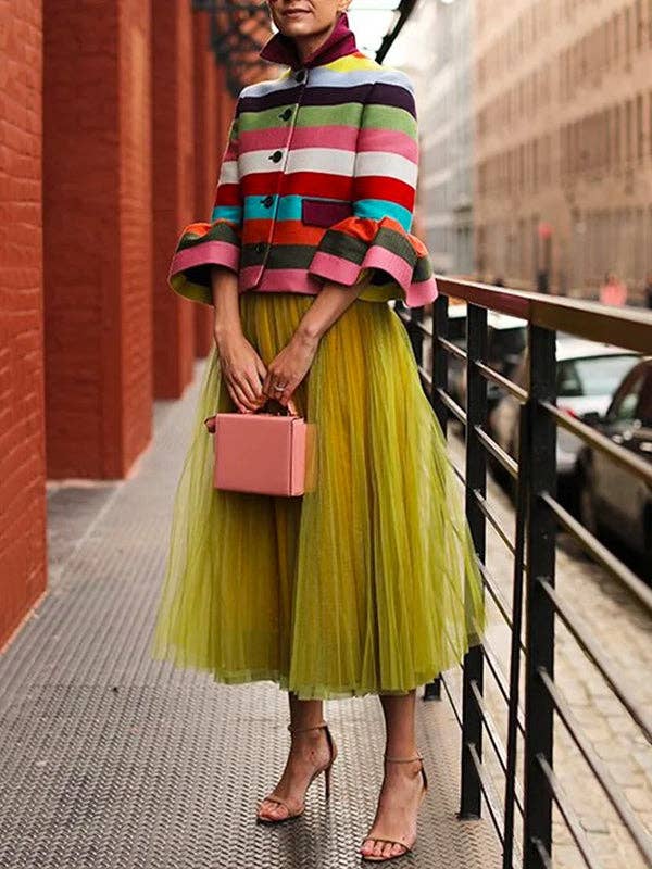 COLORFUL Puff Sleeve Striped Lapel Blouse – Multi-Colored for wholesale on Faire