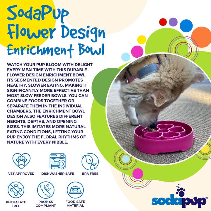 SodaPup Dog Toys - Wholesale Pet Bowl - Cat/Dog - Flower Design eBowl Enrichment Slow Feeder Bowl for Dogs