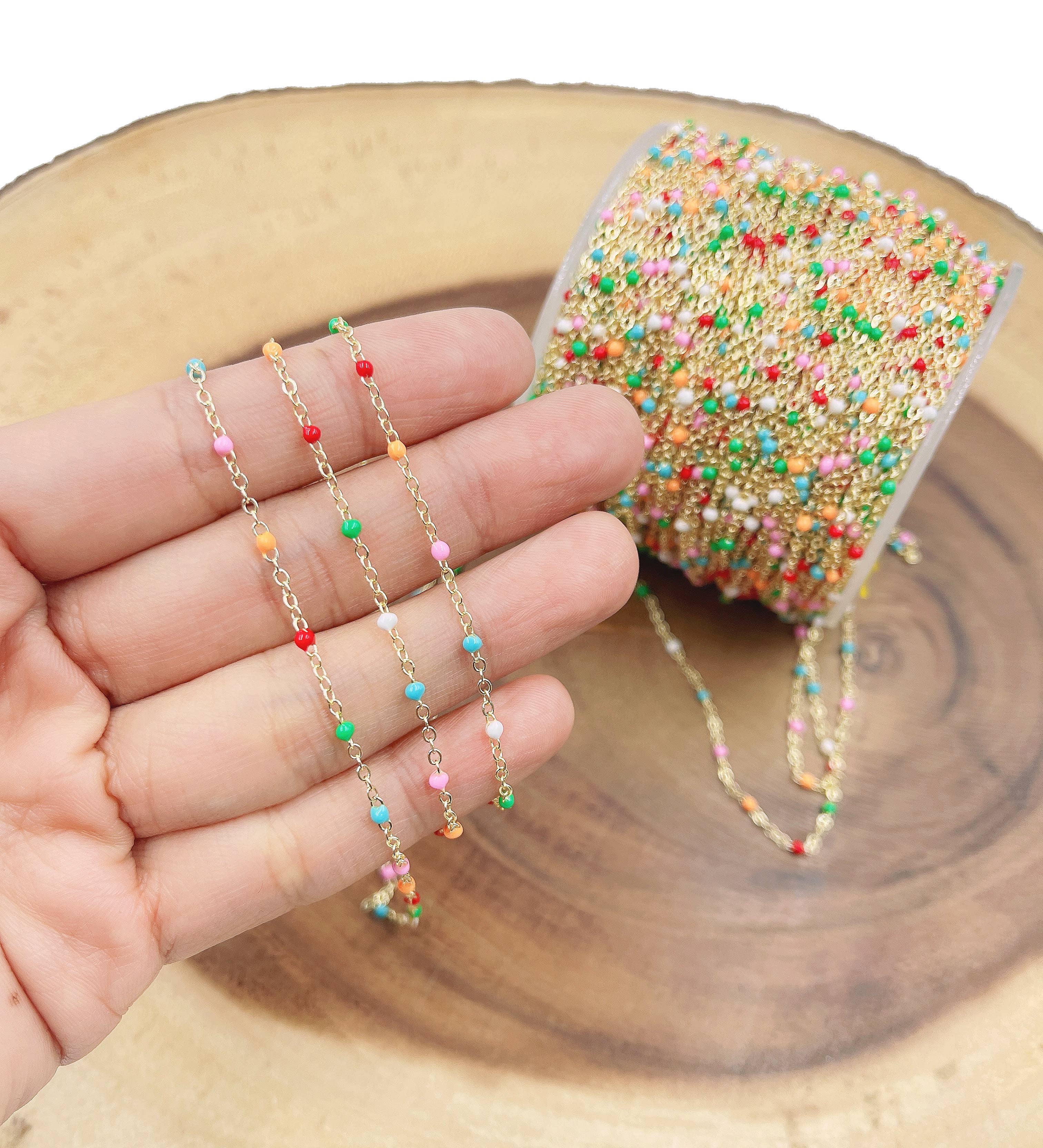 Beads Creation - Wholesale Craft Supplies - Multicolor Enamel Cable Paperclip Chain by Foot, CH3024