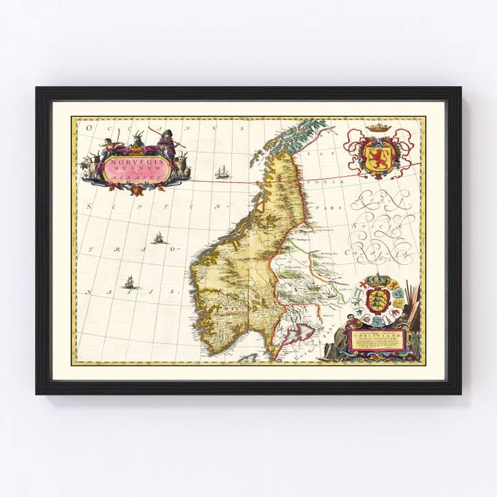 Vintage Map of Norway 1665 for wholesale by Ted's Vintage Art