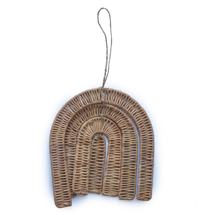 Hand woven rattan rainbow boho wall decor for wholesale by EcoFreax
