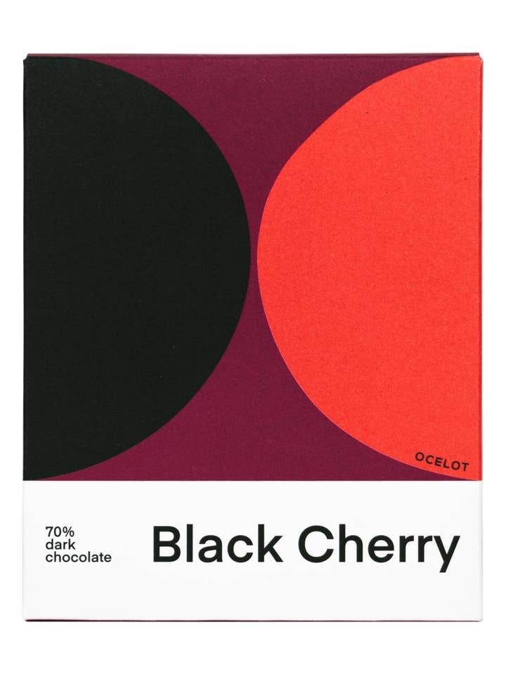 Ocelot Black Cherry Dark Chocolate (70%), 70g for wholesale by Ocelot Chocolate