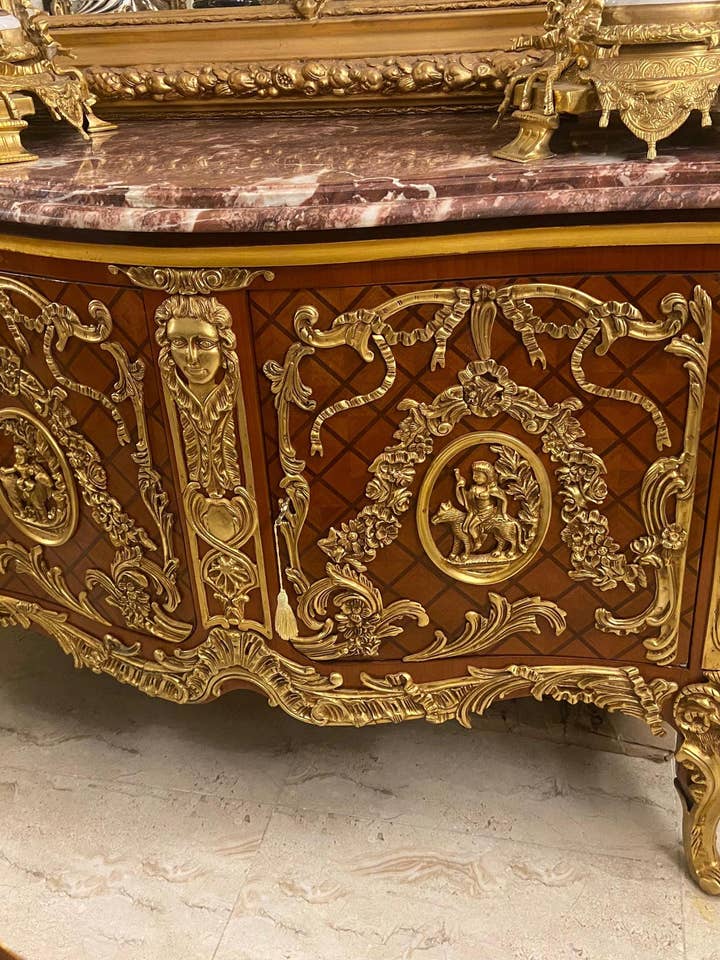 French Louis XV Style Ormolu-Mounted Bombe Commode with Marble Top – Exquisite Marquetry Chest for wholesale by MALuxury Furniture