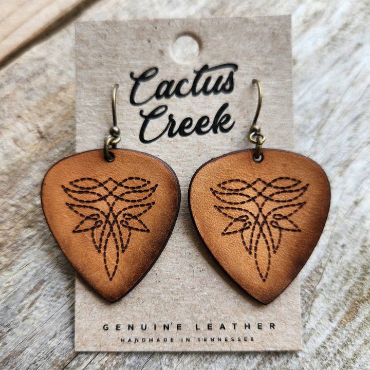 Cocklebur & Co. - Wholesale Dangle Earrings - "Nashville" Handmade Tooled Leather Western Earrings2