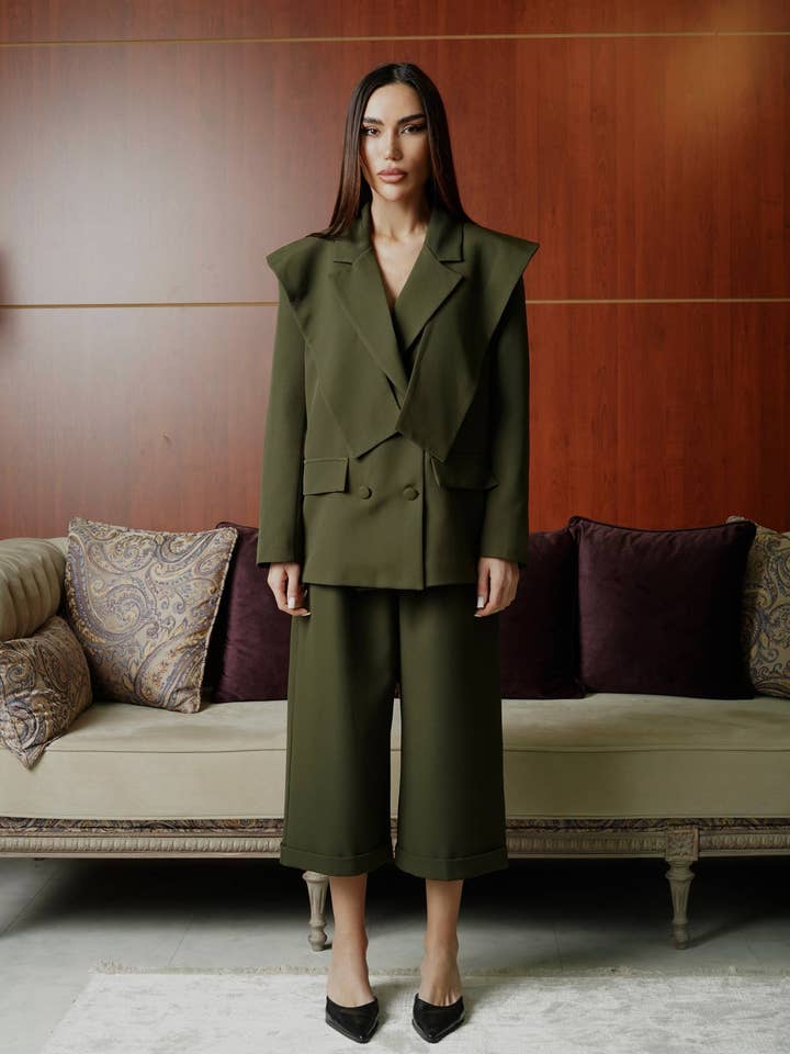 Structured Asymmetric Blazer & Cropped Wide-Leg Pants Set for wholesale by Design company-Fatma Balkir