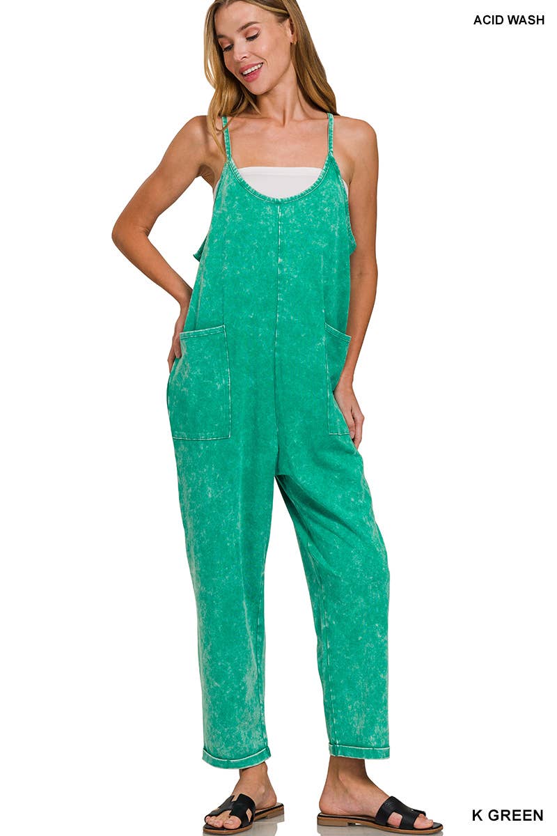 42POPS – wholesale Overaller - Dam – Tvättade hängselbyxor med spaghetti-band och fickor9