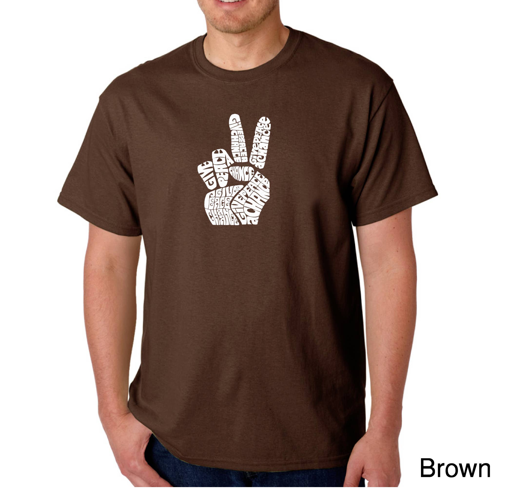 LA Pop Art - Wholesale Screen Printed T-Shirt - Men's - LA Pop Art Men's Word Art T-shirt - PEACE FINGERS2