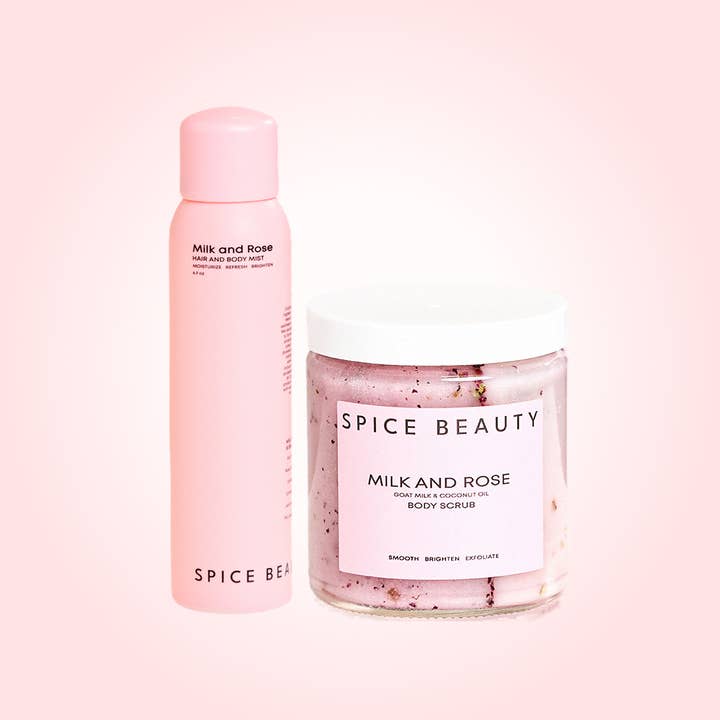 Glow & Nourish Paket-Getmjölksskrubb & Mist Spa Set för wholesale av Spice Beauty
